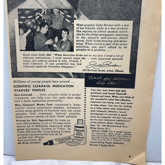Clearasil Acne Medication Print Ad Vintage 1950s Starves Pimples - Picture 4 of 7